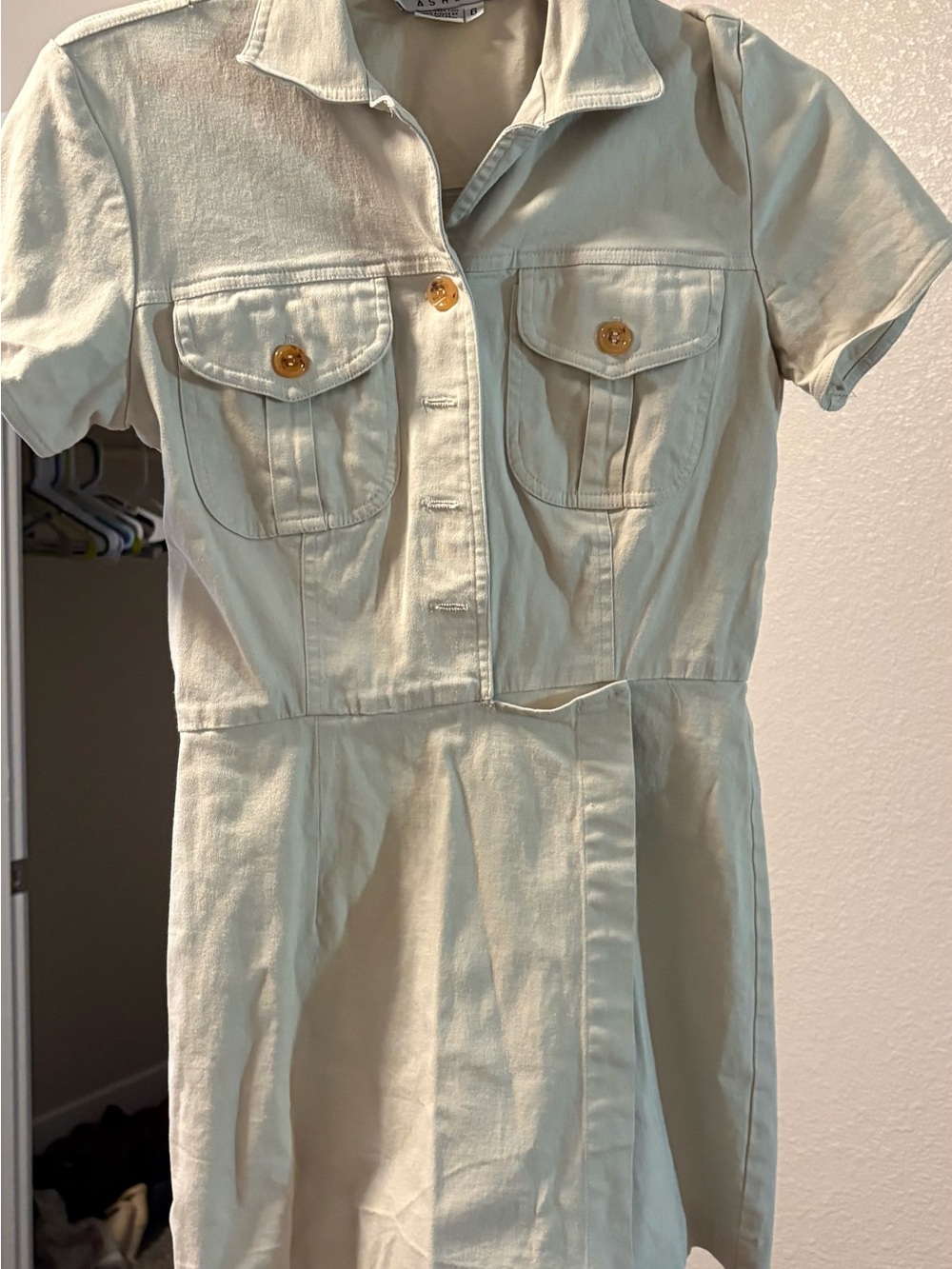 Casual Collared Mini Dress in Cream